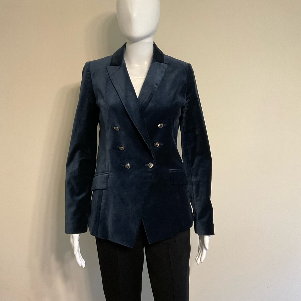 White House Black Market Double Breasted Velvet Blazer~Size 4~Deep Teal~EUC!